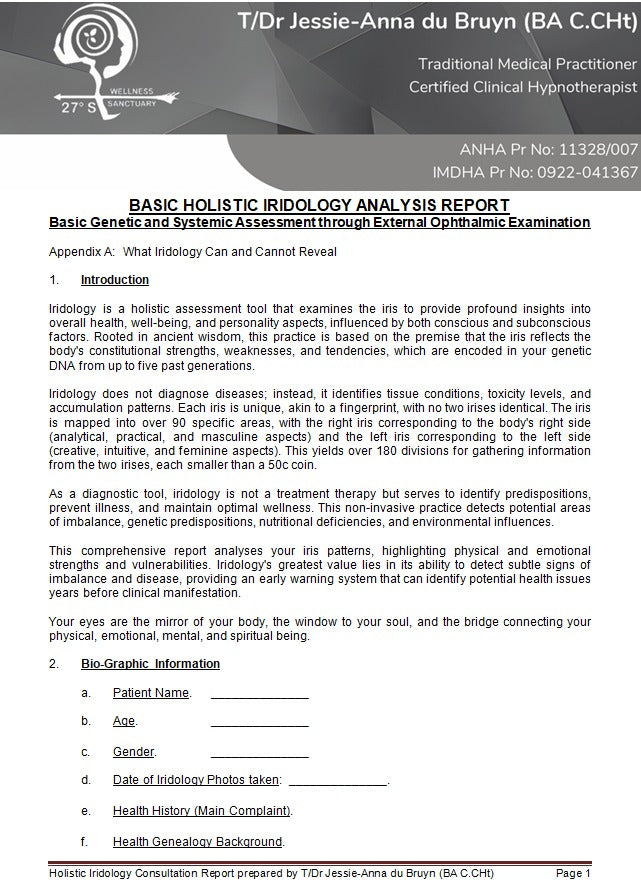Holistic Iridology Assessment and Herbal Wellness Report